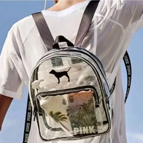 Victoria Secrets Pink Mini Clear Sparkle Dog Backpack - Picture 1 of 8